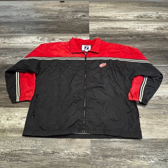 Vintage Detroit Red Wings NHL Logo 7 Black Red Mens XL Windbreaker Hockey Jacket - Picture 2 of 11